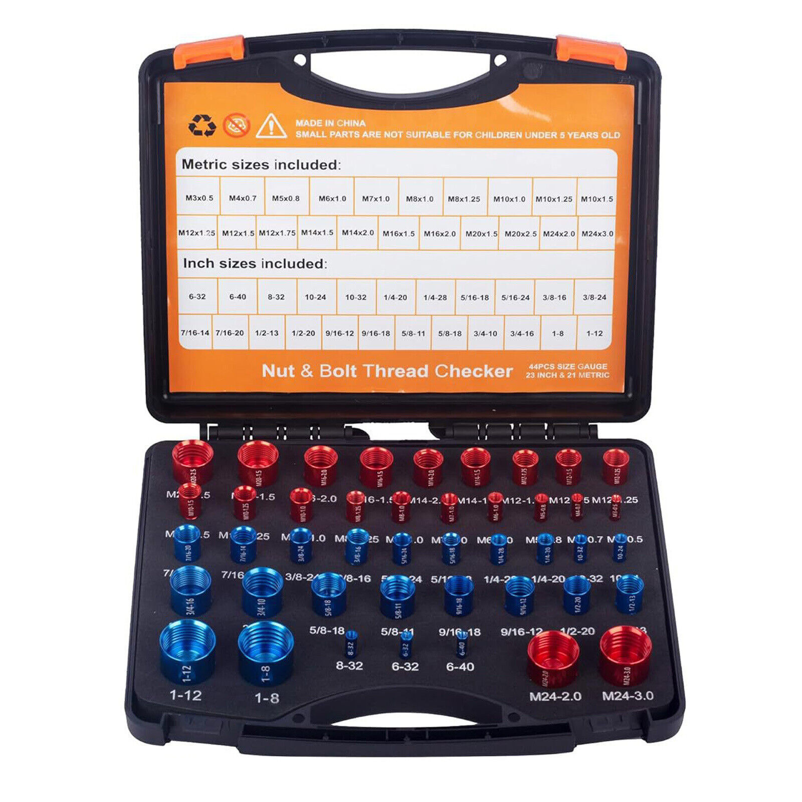 44Pcs Inch&Metric Set Nut & Bolt Thread Checker Identifier Thread ...