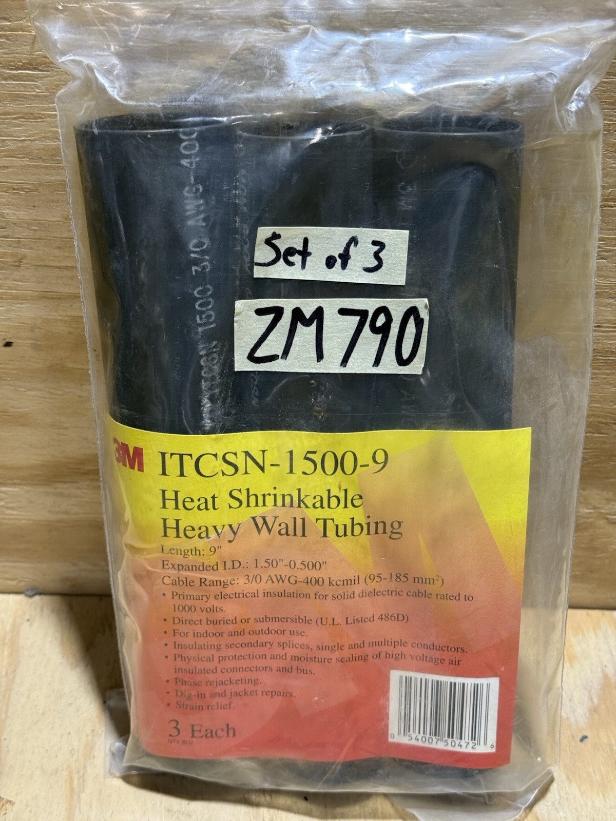 3M ITCSN-1500-9  Black 3 piece Adhesive Lined Heat Shrink Tube, Heavy Wall New