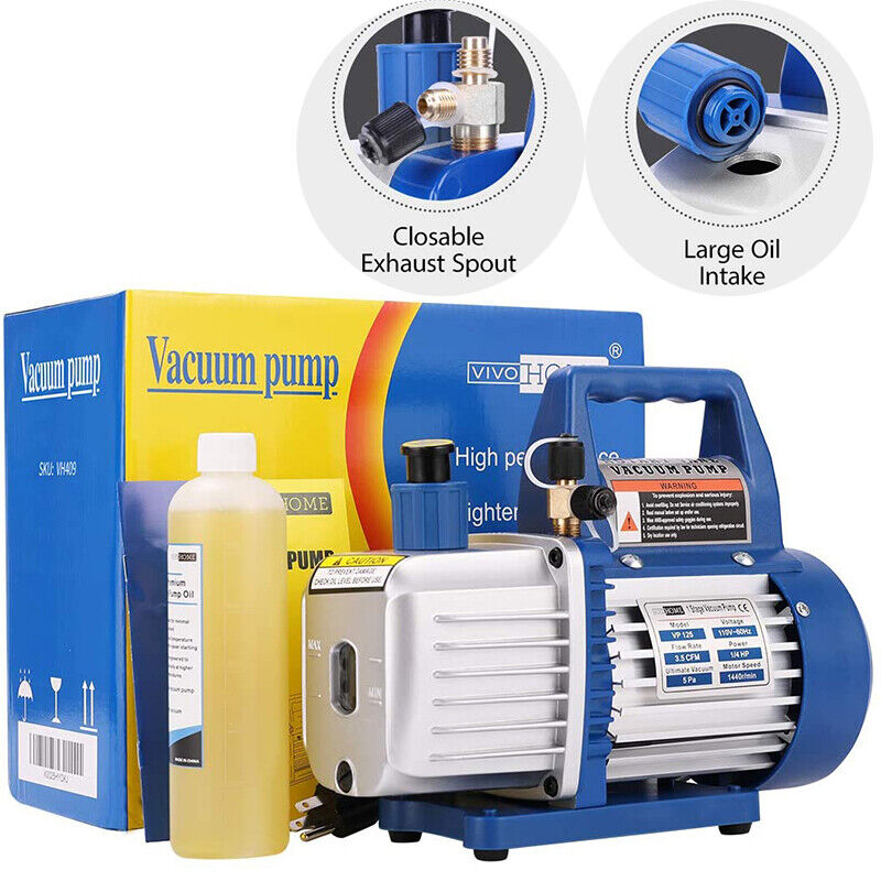 110V 1/4 HP 3.5 CFM Single Stage Rotary Vane Air Vacuum Pump w/ Oil Bottle ETL