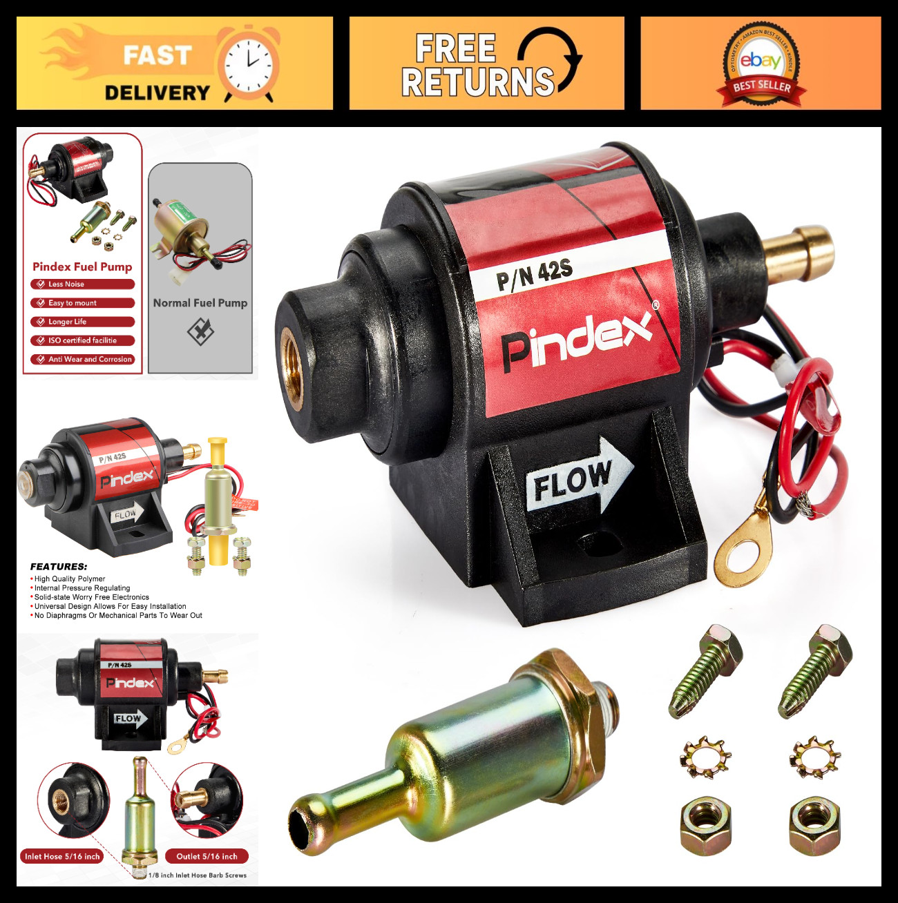 Universal 12V Electric Fuel Pump 2-3.5PSI 28 GPH Gasoline Transfer for Carbureto Universal 12V Electric Fuel Pump 2-3.5PSI 28 GPH Gasoline Transfer for Carbureto