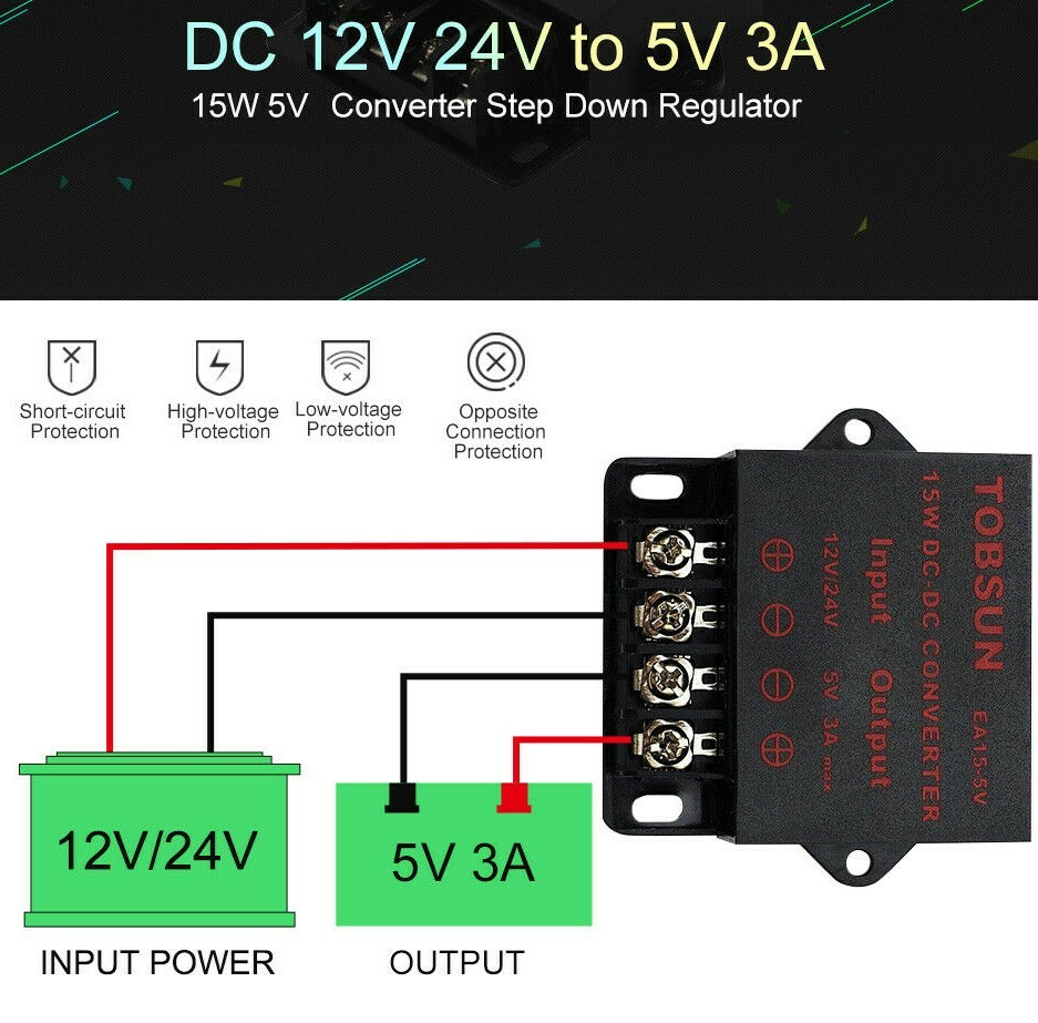 12V to 5V Buck Converter 24V to 12V Step Down Regulator 24V to 5V DC-DC Reducer 12V to 5V Buck Converter 24V to 12V Step Down Regulator 24V to 5V DC-DC Reducer