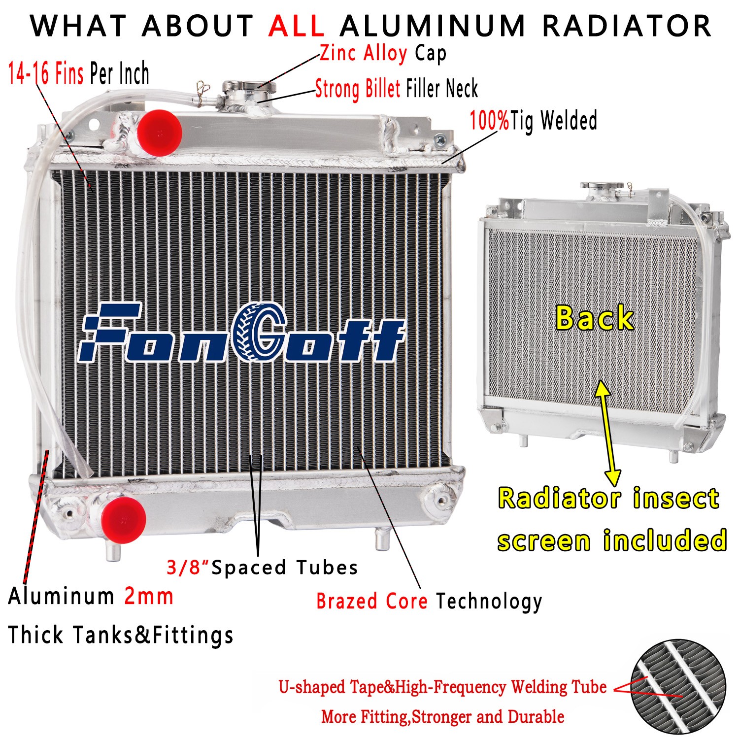 2-Rows Aluminum Radiator Fits Kawasaki FD750D FD711D FD791D FD851D #39061-2065 2-Rows Aluminum Radiator Fits Kawasaki FD750D FD711D FD791D FD851D #39061-2065