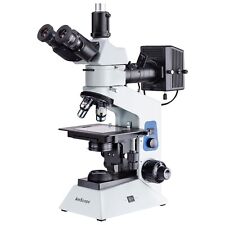 AmScope 40-500X Trinocular 2-light Polarized Metallurgical Microscope Photo Port picture