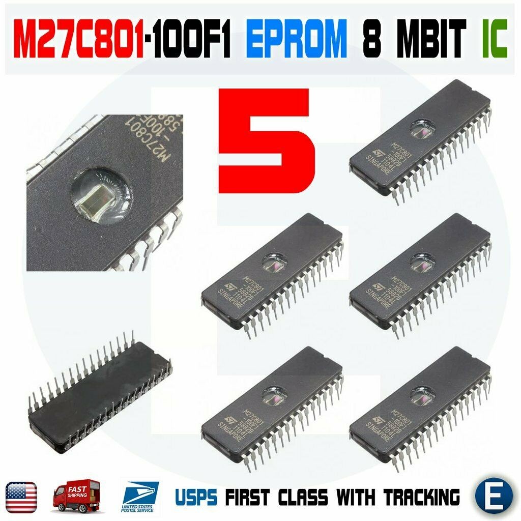 5pcs M27C801-100F1 UV EPROM M27C801 8MBIT 100NS DIP32 27C801 Memory IC chip USA 5pcs M27C801-100F1 UV EPROM M27C801 8MBIT 100NS DIP32 27C801 Memory IC chip USA