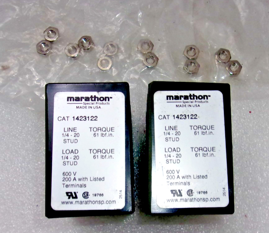 MARATHON CAT 1423122 Power Terminal Block 3 Pole, 600V, 200A, New (02 -Pcs) MARATHON CAT 1423122 Power Terminal Block 3 Pole, 600V, 200A, New (02 -Pcs)