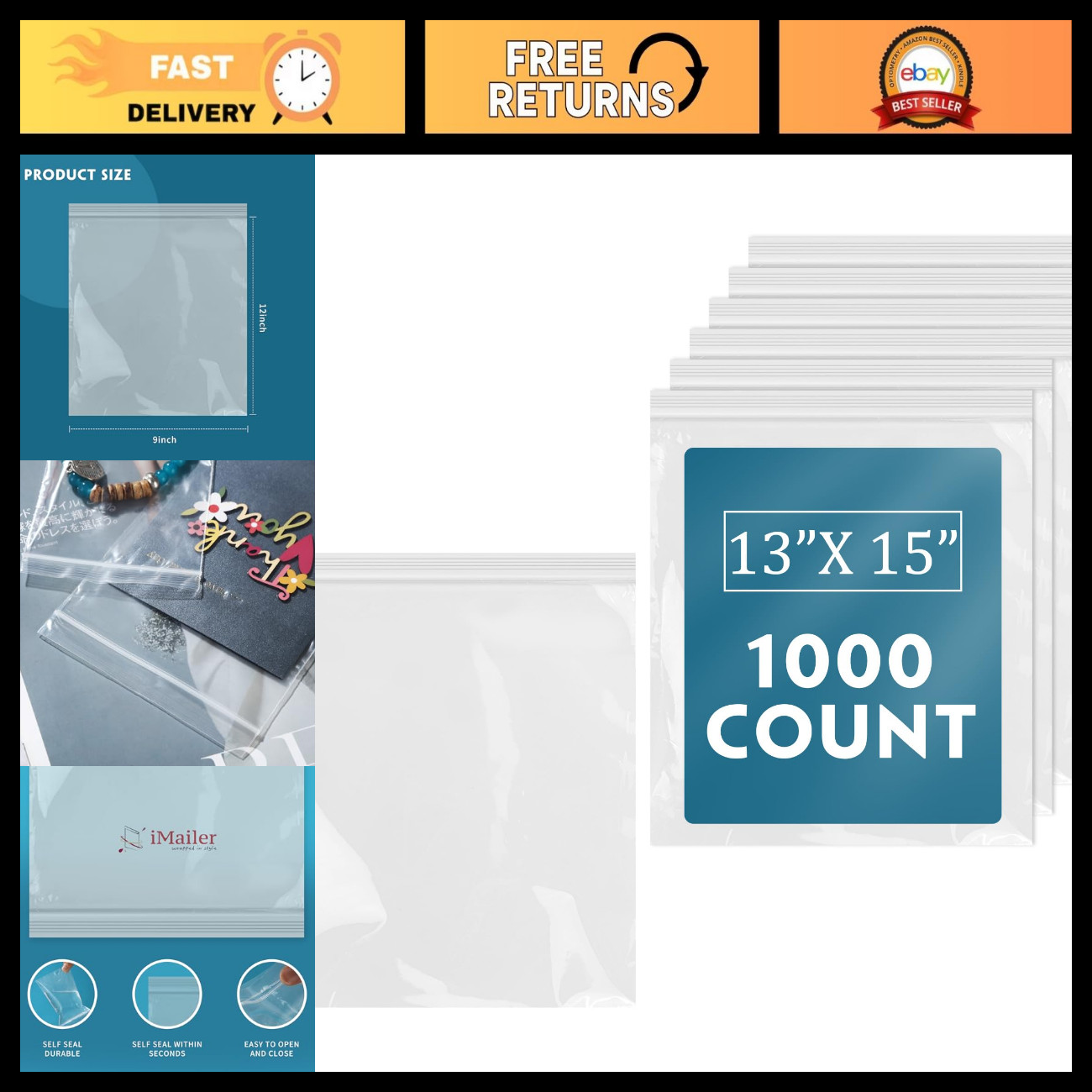 1000 Clear Reclosable Zip Poly Bags 13\