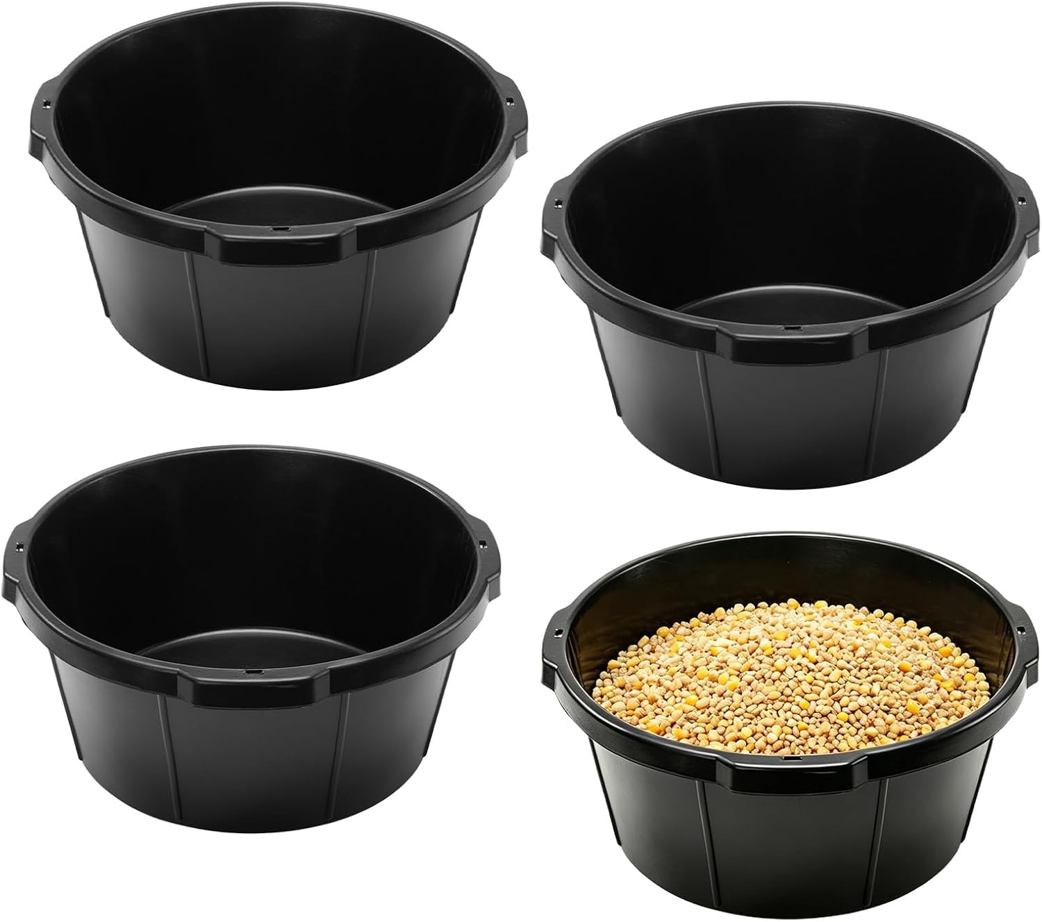 4Pcs Rubber Feed Bucket,6.5Gal/26Qt Feeder Tub with Handle for Farm Livestock