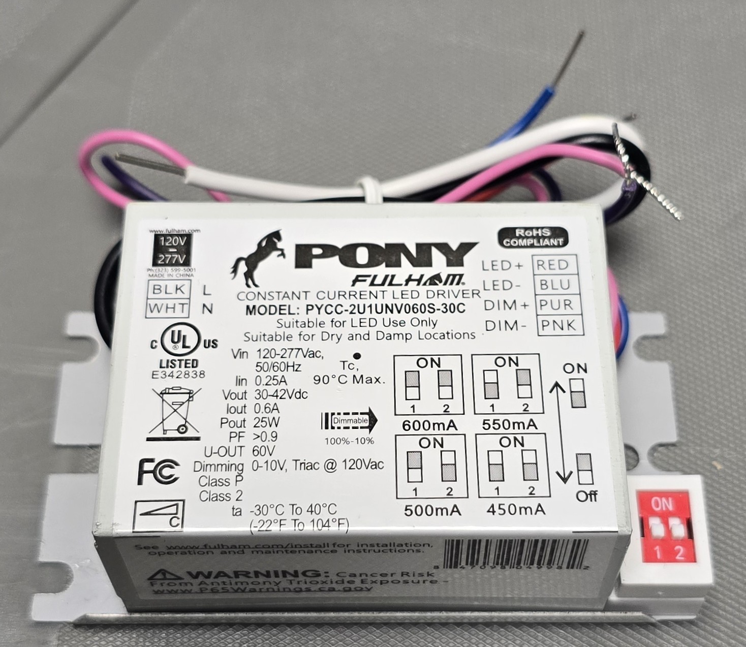 Fulham Pony PYCC-2U1UNV060S-30C 25W LED Driver New