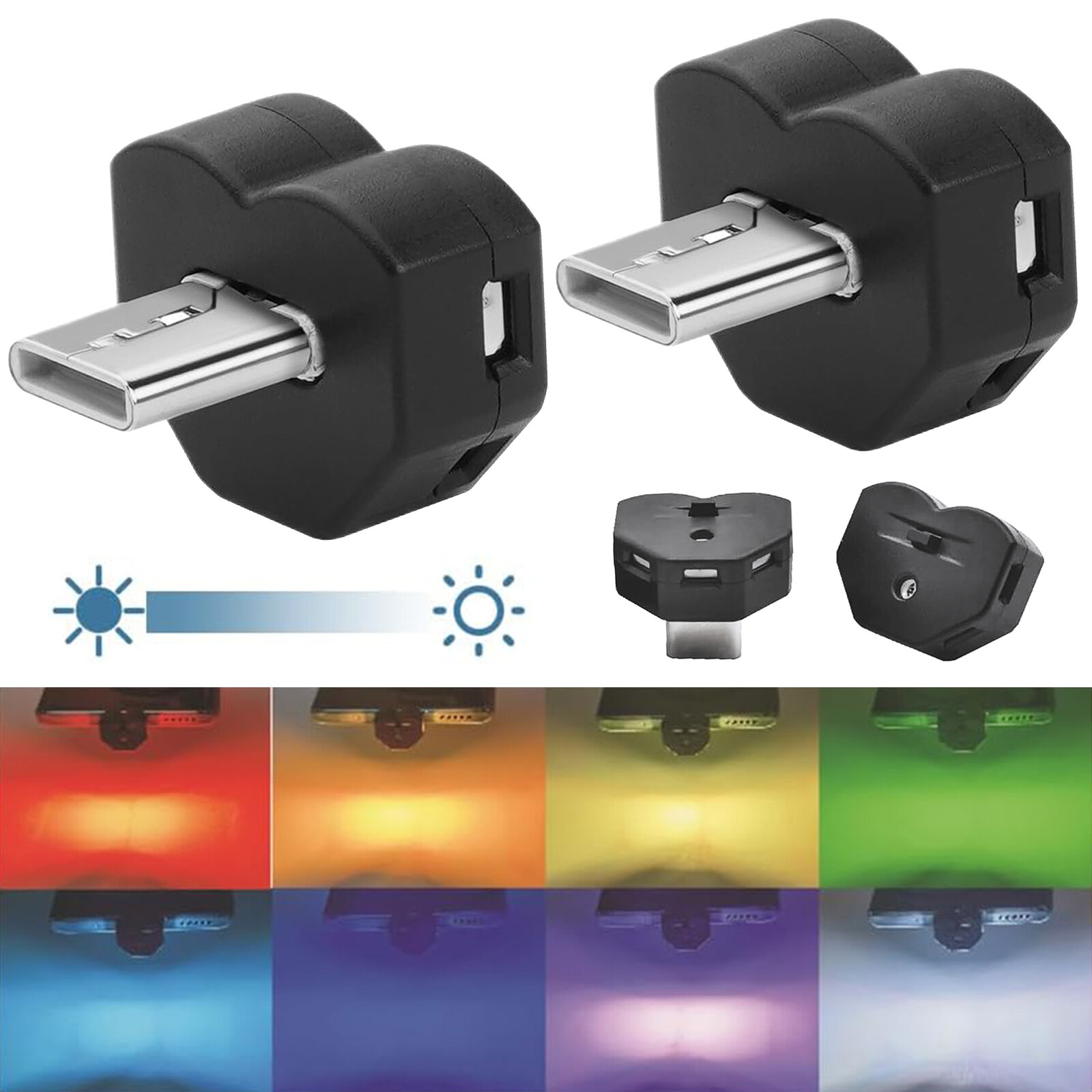 2x LED Lamp USB-C Flexible For Car Interior Light Mini Neon Type-C Atmosphere
