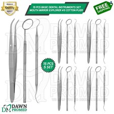 15 Pcs Basic Dental Instruments Set Mirror Explorer #5 Cotton Plier German Grade picture