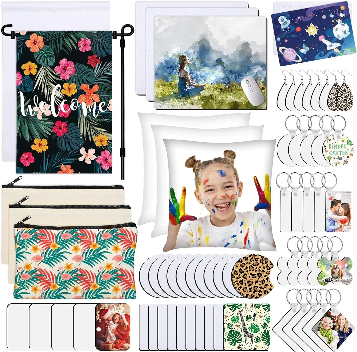 128 PCS Sublimation Blanks Products, Sublimation Starter Kit with Instruction M 128 PCS Sublimation Blanks Products, Sublimation Starter Kit with Instruction M