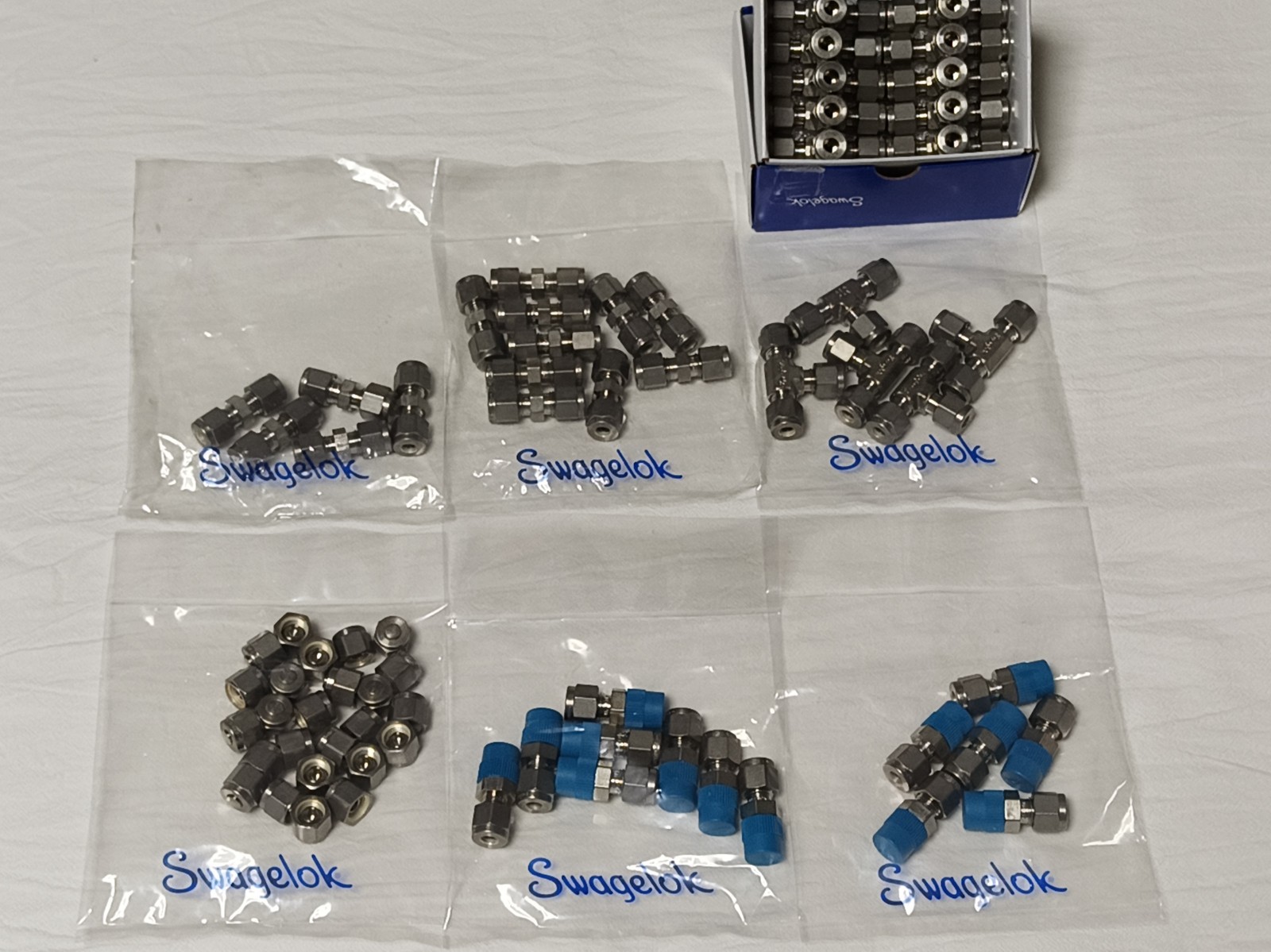 Various 1/4 Swagelok Stainless Steel Connector Fitting total 69 pieces Various 1/4 Swagelok Stainless Steel Connector Fitting total 69 pieces
