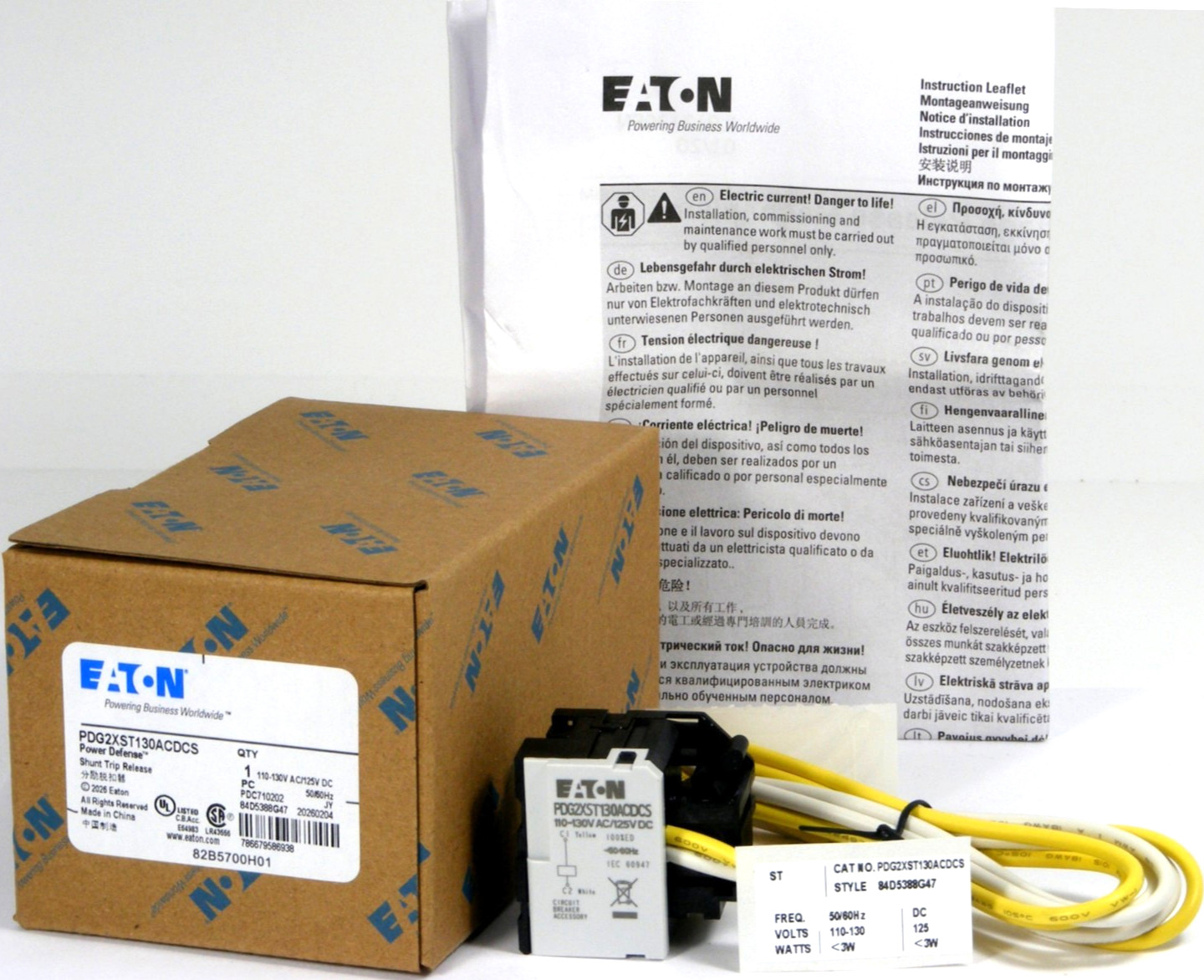 NEW Eaton PDG2XST130ACDCS PDG2 Shunt Trip, ST 110-130VAC/125VDC, Pigtail, 29-in