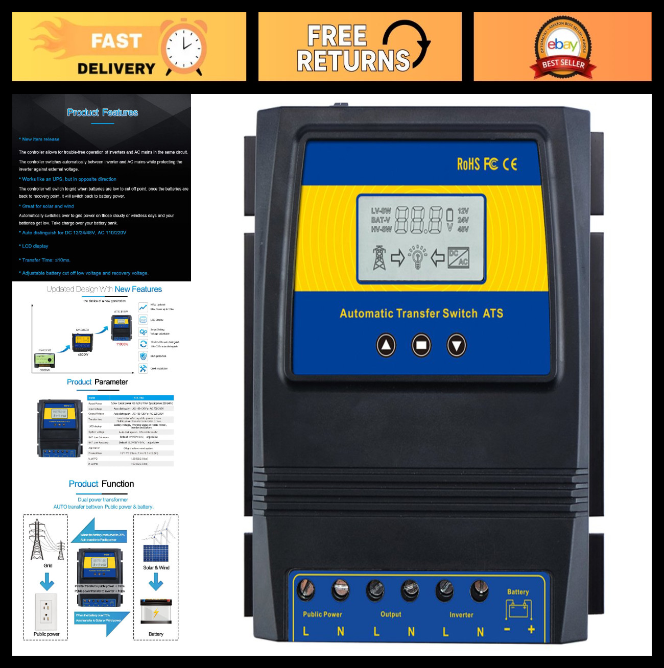 Dual Power Controller 50A 5500W Automatic Transfer Switch for Off-Grid Solar Win Dual Power Controller 50A 5500W Automatic Transfer Switch for Off-Grid Solar Win