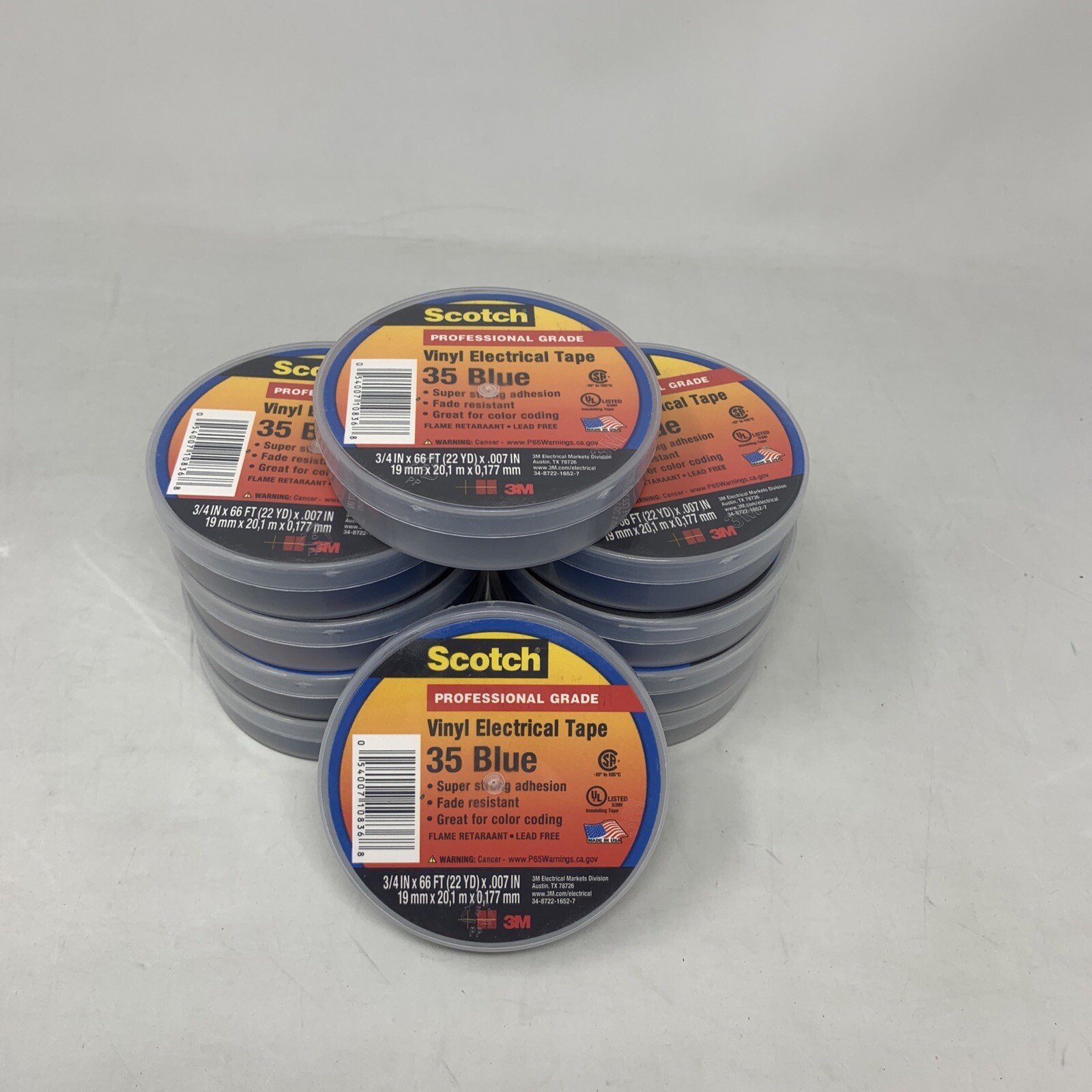 3M 35 Scotch Vinyl Electrical Color Coding Tape Blue , 3/4 in x 66 ft, 10 Rolls