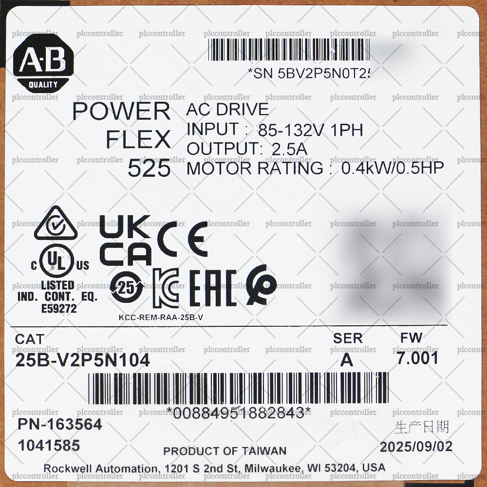 2025 Brand New Allen Bradley 25B-V2P5N104 PowerFlex 525 0.4kW (0.5Hp) AC Drive 2025 Brand New Allen Bradley 25B-V2P5N104 PowerFlex 525 0.4kW (0.5Hp) AC Drive