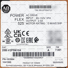 2025 Brand New Allen Bradley 25B-V2P5N104 PowerFlex 525 0.4kW (0.5Hp) AC Drive picture