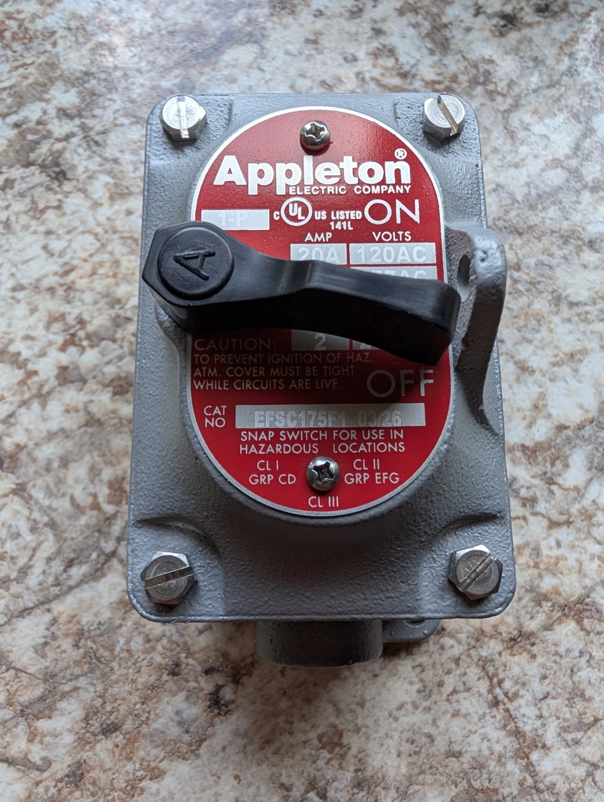New No Box - APPLETON EFSC175F1 EXPLOSION PROOF 1-Pole SNAP SWITCH 3/4
