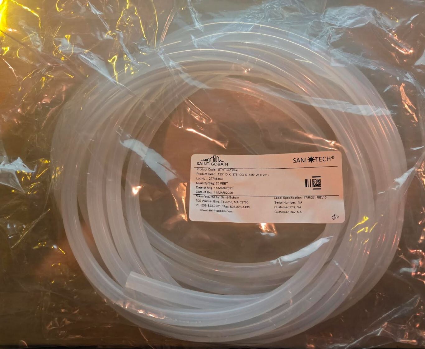 Sani-Tech Ultra-Pure Platinum-Cured Silicone  25 Feet NEW  STHT-C-125-4   