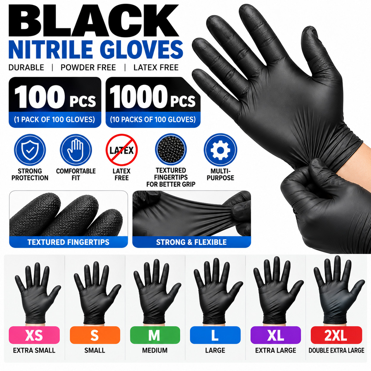 Nitrile Gloves Blue Black Powder Free Latex Free 100 1000 PCS XS-2XL | FAST SHIP Nitrile Gloves Blue Black Powder Free Latex Free 100 1000 PCS XS-2XL | FAST SHIP