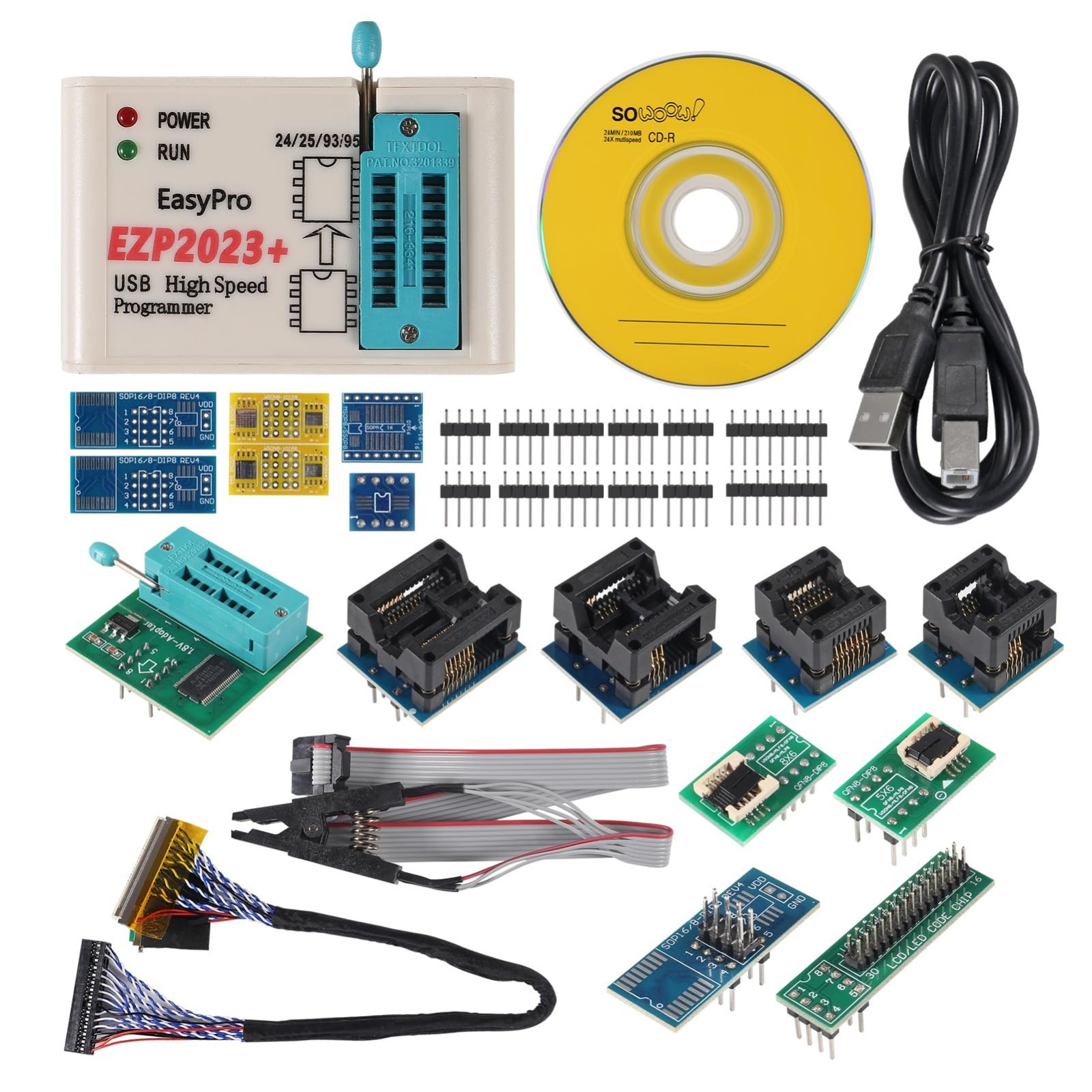 USB EEPROM Flash Programmer - 24/25/93 BIOS, 25T80, Offline Copy + 15 Adapters