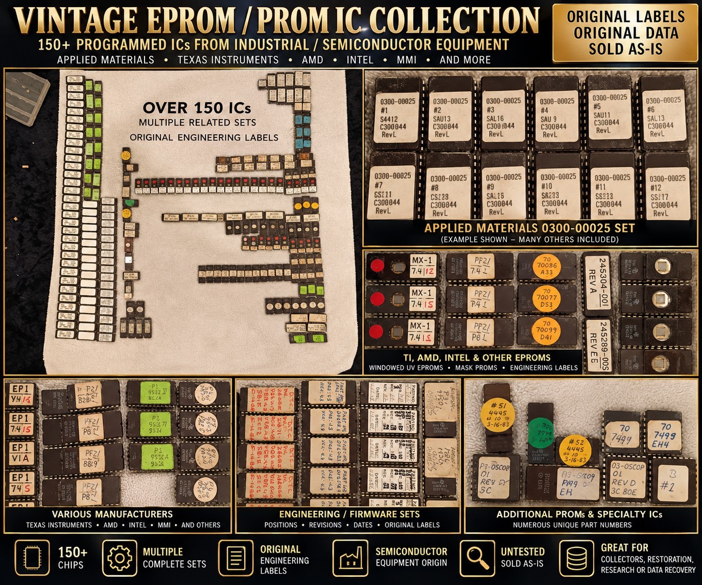 150+ Vintage EPROM PROM IC Lot Applied Materials AMAT 0300-00025 TI AMD Intel 150+ Vintage EPROM PROM IC Lot Applied Materials AMAT 0300-00025 TI AMD Intel