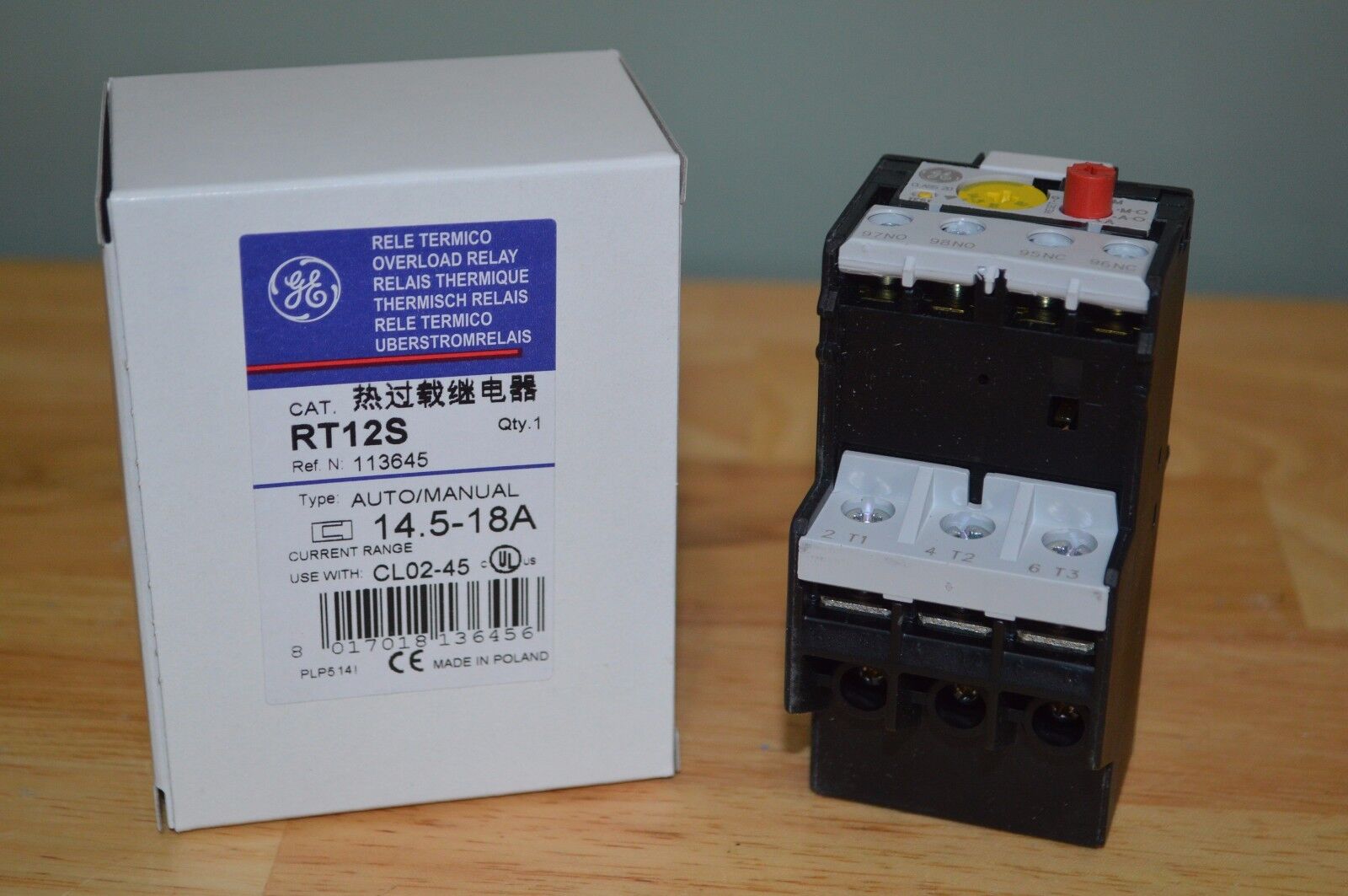 Brand New GENERAL ELECTRIC RT12S Overload Relay, Class 20, 14.5 to 18A