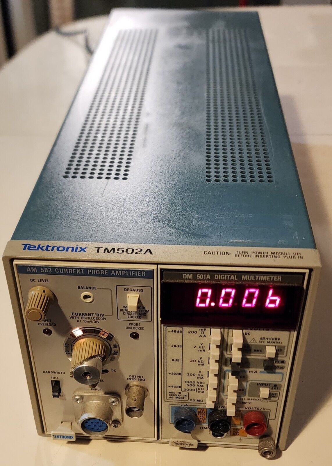 Tektronix TM502A Mainframe w/ AM503 Current Probe Amplifier & DM501A Multimeter