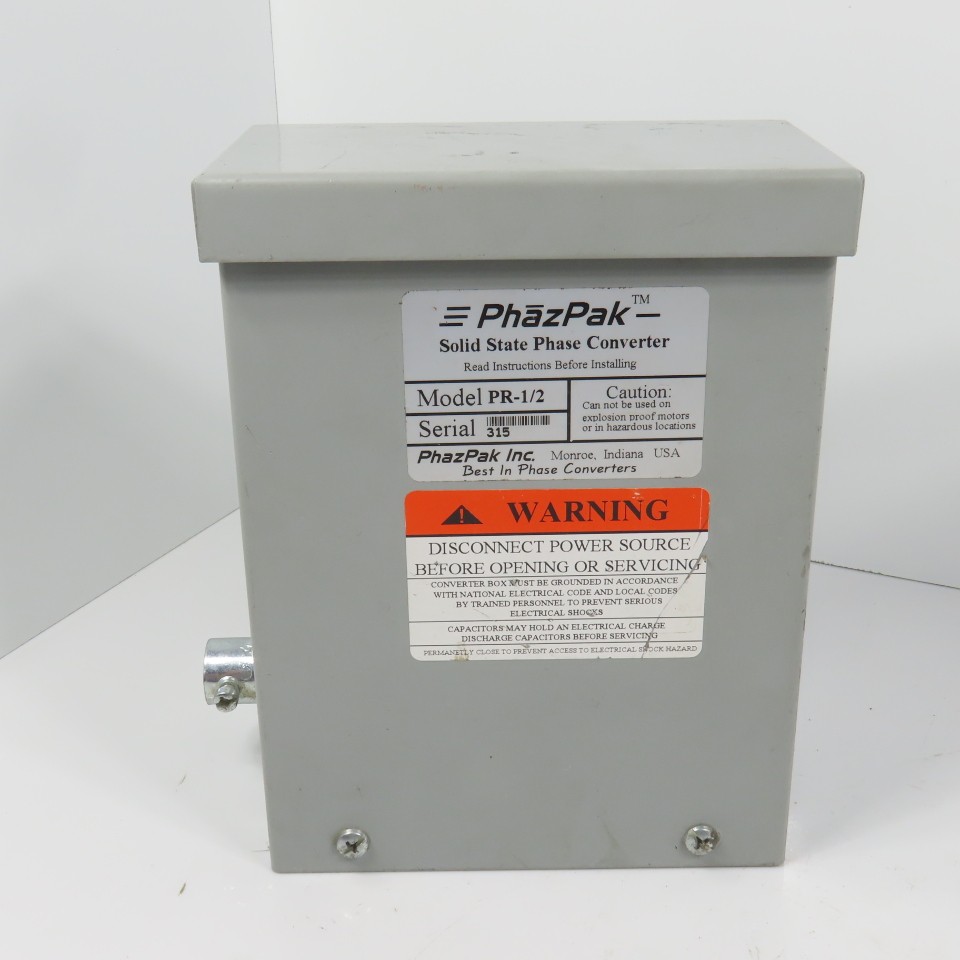 PhazPak PR-1/2 Solid State Phase Converter 1/2HP 230V 1PH / 3PH PhazPak PR-1/2 Solid State Phase Converter 1/2HP 230V 1PH / 3PH