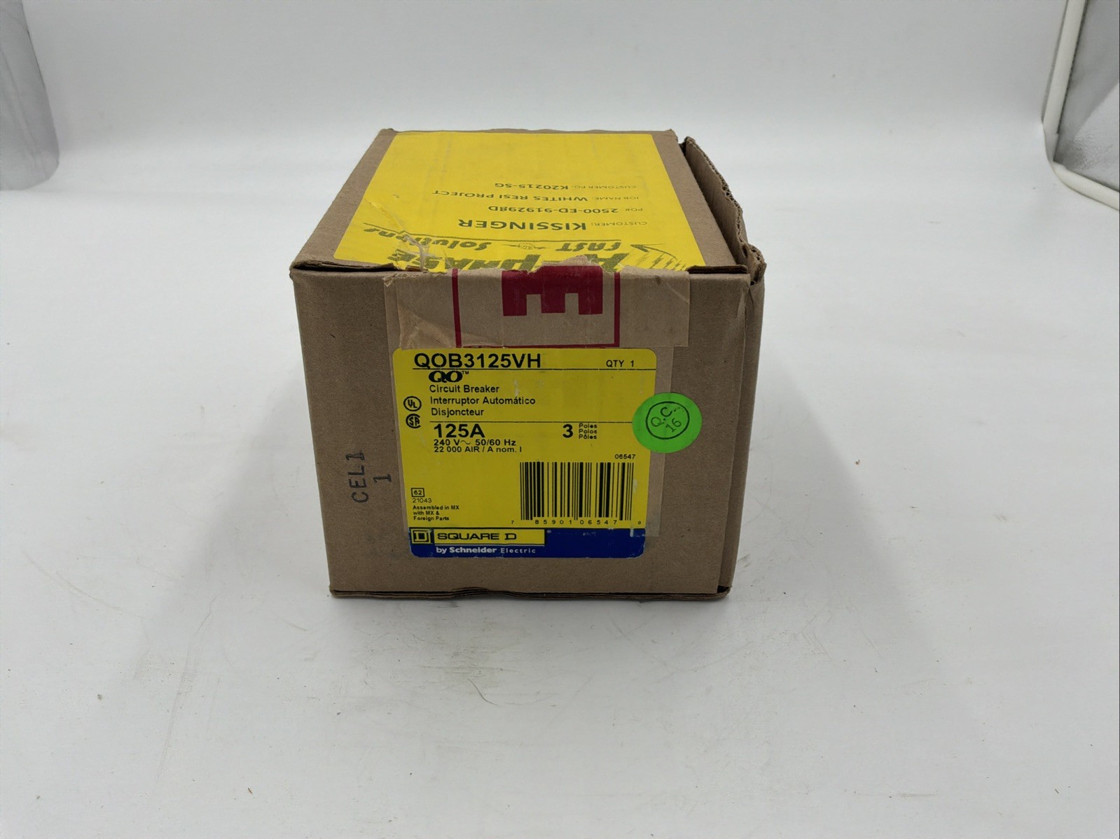 Square D QOB3125VH 3P 125A 22kA Bolt On Circuit Breaker New In Box USA Stock Square D QOB3125VH 3P 125A 22kA Bolt On Circuit Breaker New In Box USA Stock