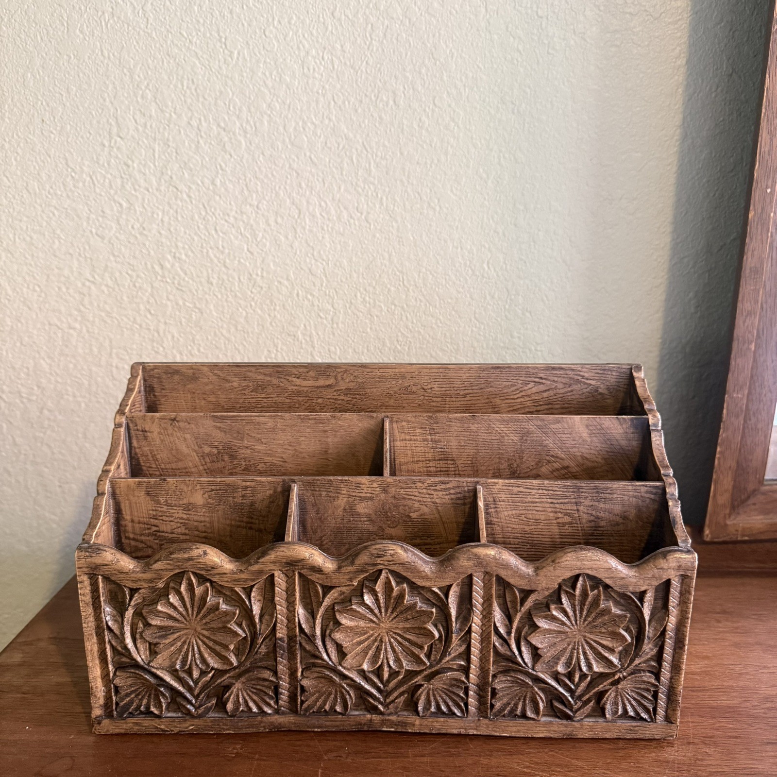 Vintage 1960s Lerner Faux Wood Letter Holder Desk Organizer Bill Sorter Cards