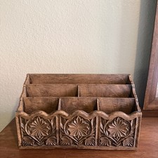 Vintage 1960s Lerner Faux Wood Letter Holder Desk Organizer Bill Sorter Cards picture
