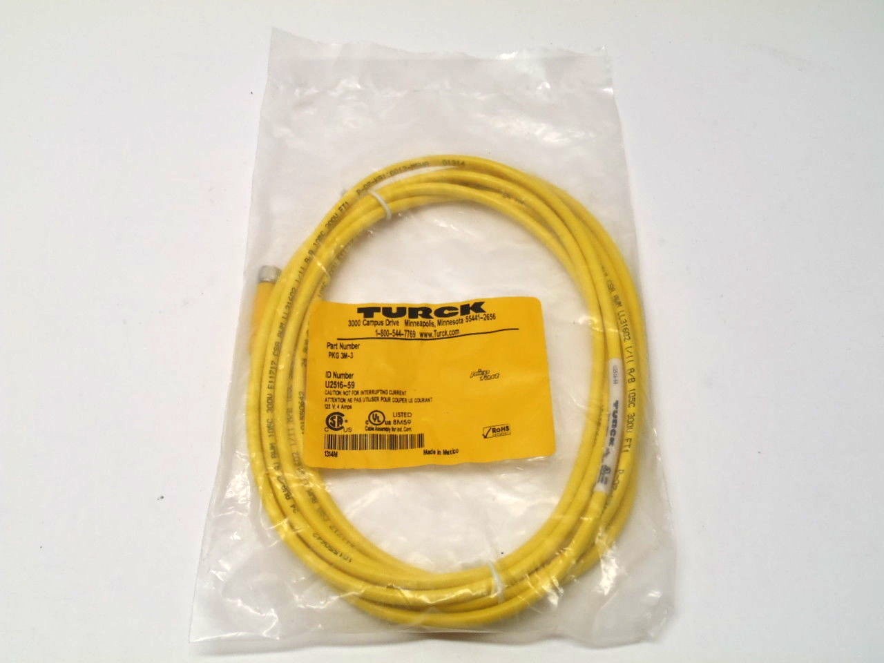 Turck PKG 3M-3 Cordset Cable U2516-59 