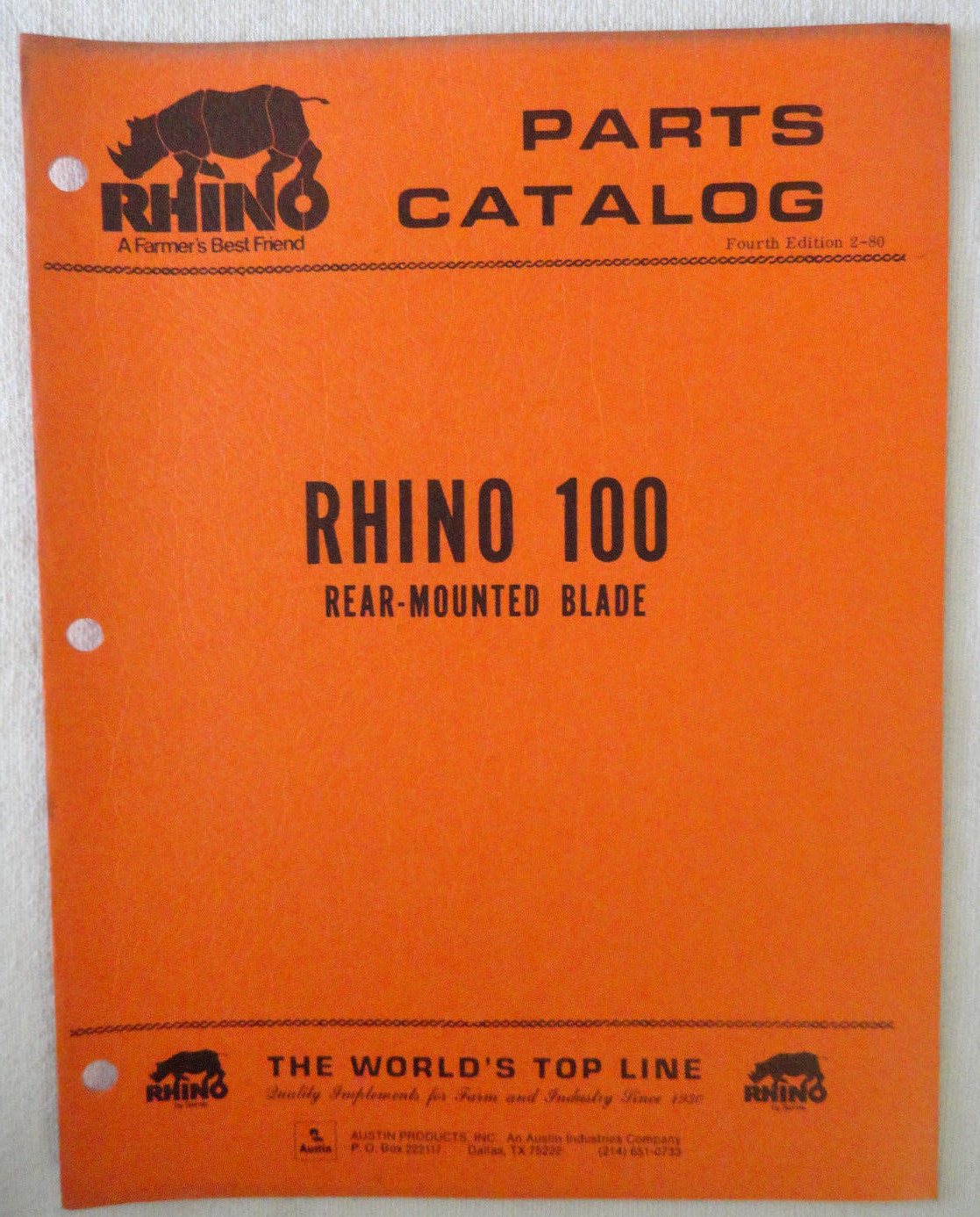 Rhino 100 Rear Mounted Blade Parts Catalog Manual Book Original Servis