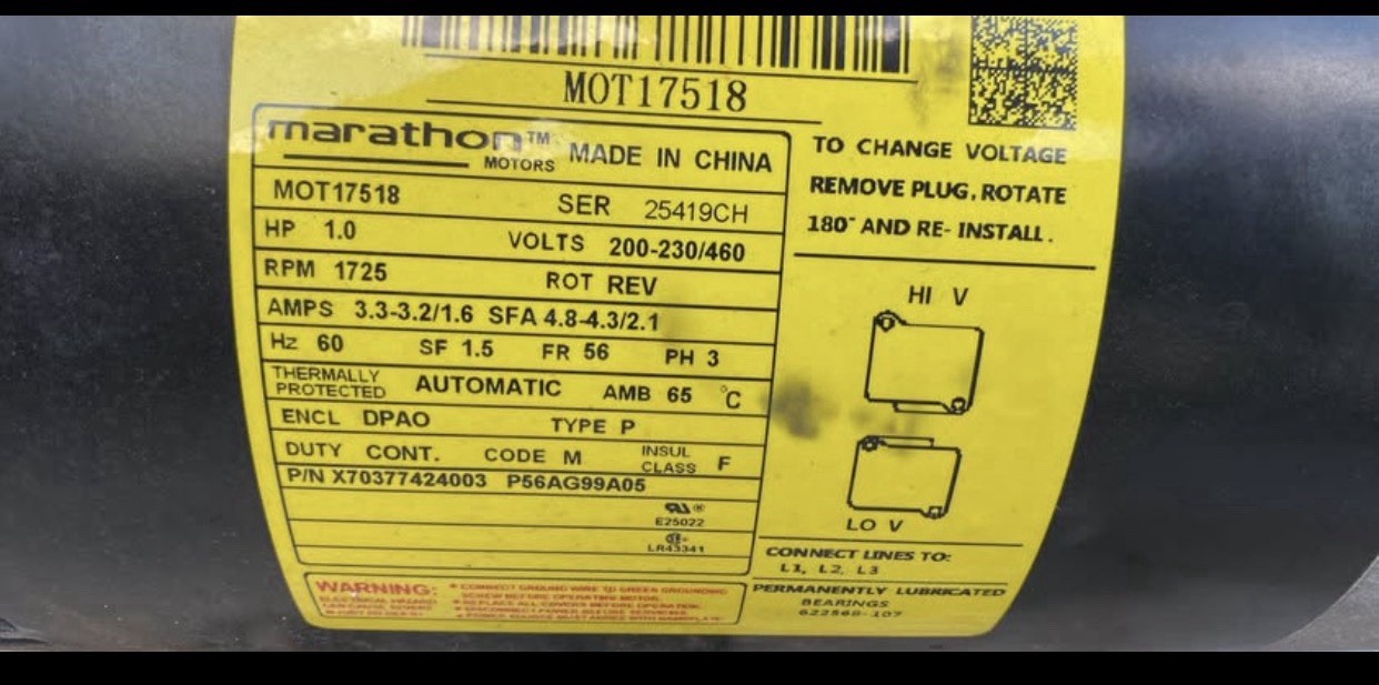 Trane Mot17518 1 Hp 1725 Rpm 200-230/460v Trane Mot17518 1 Hp 1725 Rpm 200-230/460v