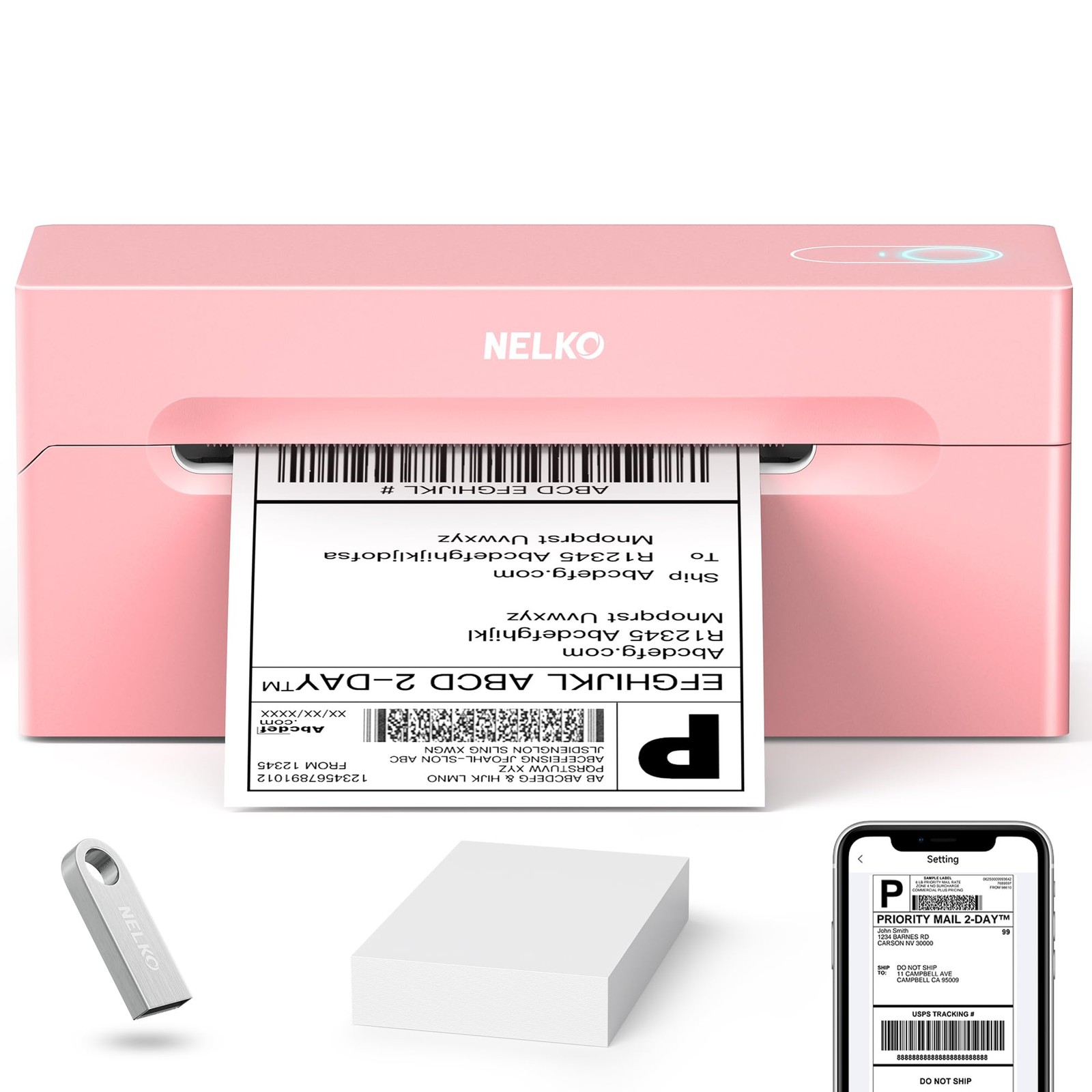Nelko Bluetooth Thermal Shipping Label Printer, 4x6 PL70E, Pink Nelko Bluetooth Thermal Shipping Label Printer, 4x6 PL70E, Pink