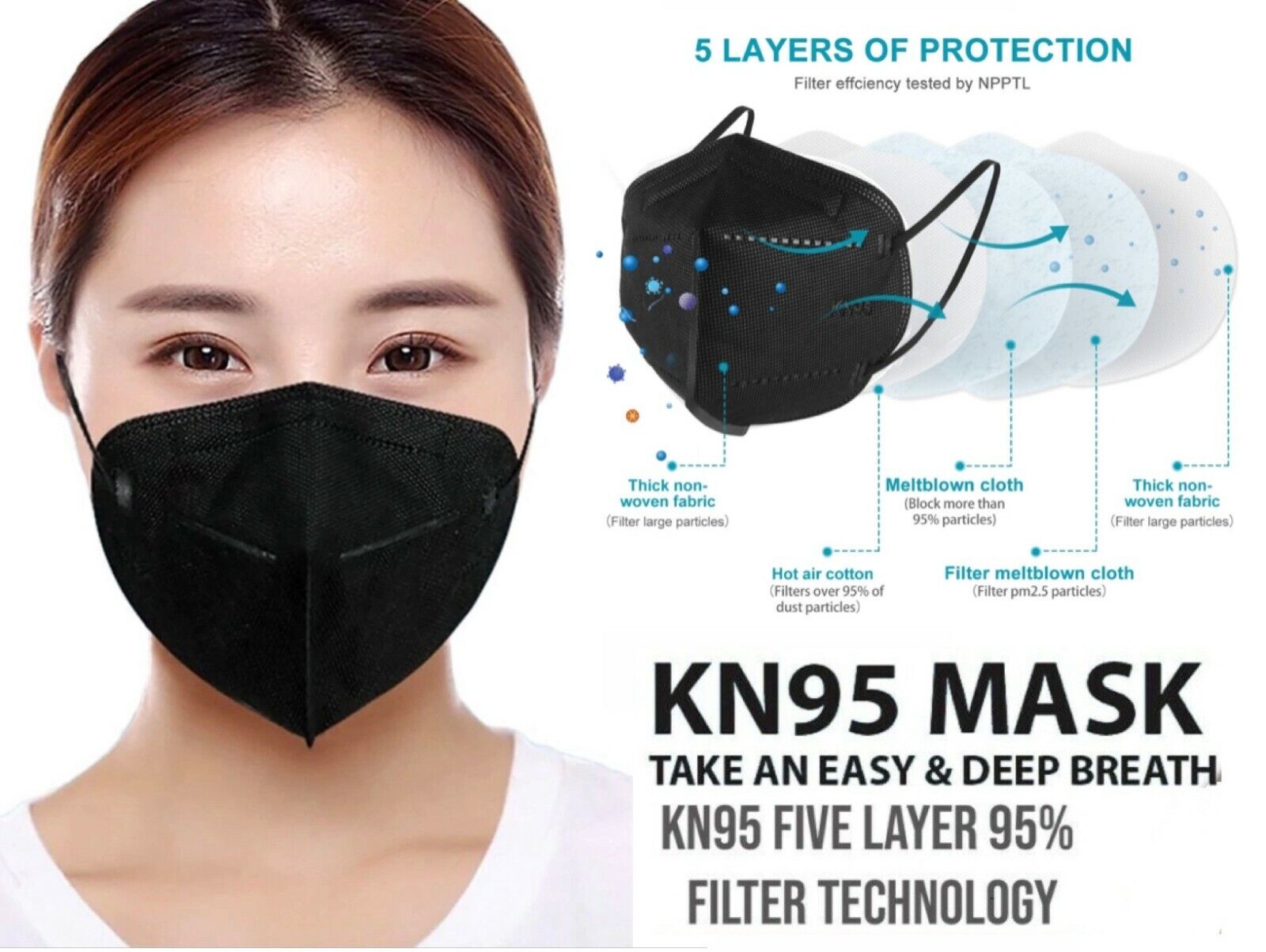 Lot 5 Color KN95 Protective 5 Layer Face Mask Disposable Respirator USA Seller