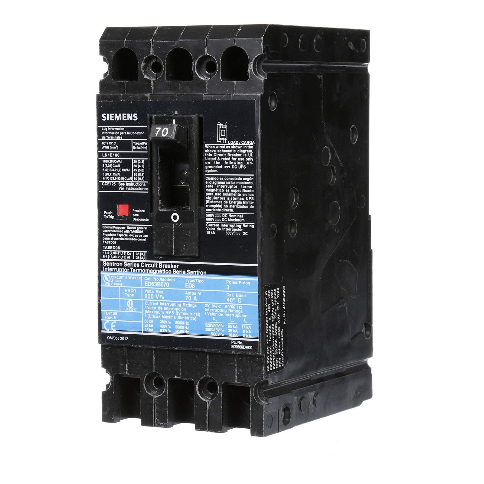 Siemens ED63B070 70A 600V 3P New, Black