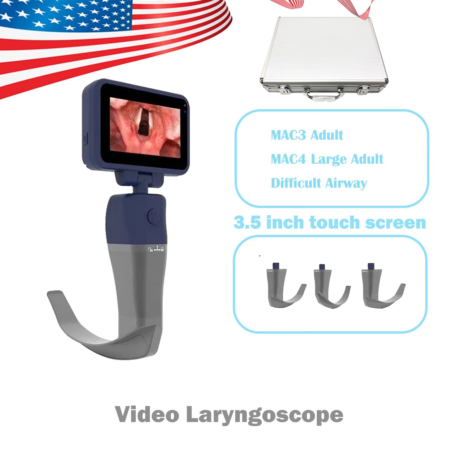 Digital Handheld Video Laryngoscope with 3 Reusable Blades for Intubation Digital Handheld Video Laryngoscope with 3 Reusable Blades for Intubation