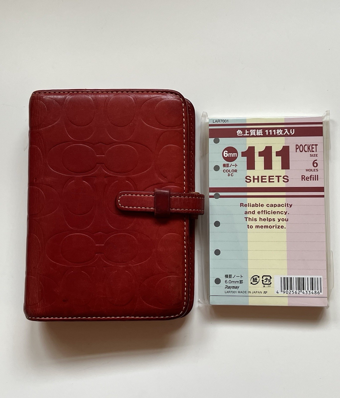 VTG Y2K COACH Signature Embossed Agenda Calf/Vachetta Cherry Red Filofax Pocket