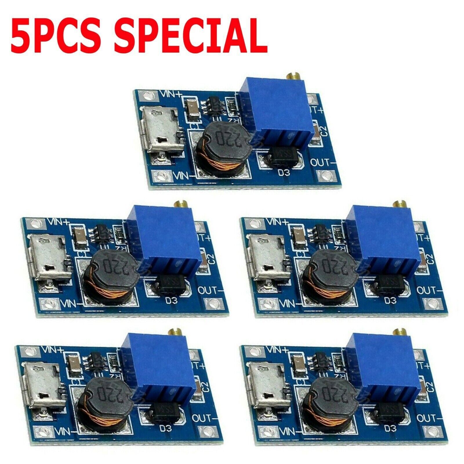 5pcs DC-DC Micro-USB Step Up Boost Module 2-24V IN 5-28V Output Power Converter