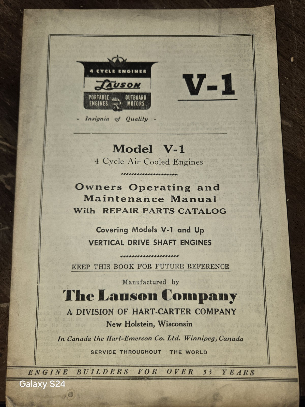 1953 LAUSON MODEL V-1 ENGINE OPERATING INSTRUCTIONS REPAIR PARTS CATALOG 1953 LAUSON MODEL V-1 ENGINE OPERATING INSTRUCTIONS REPAIR PARTS CATALOG