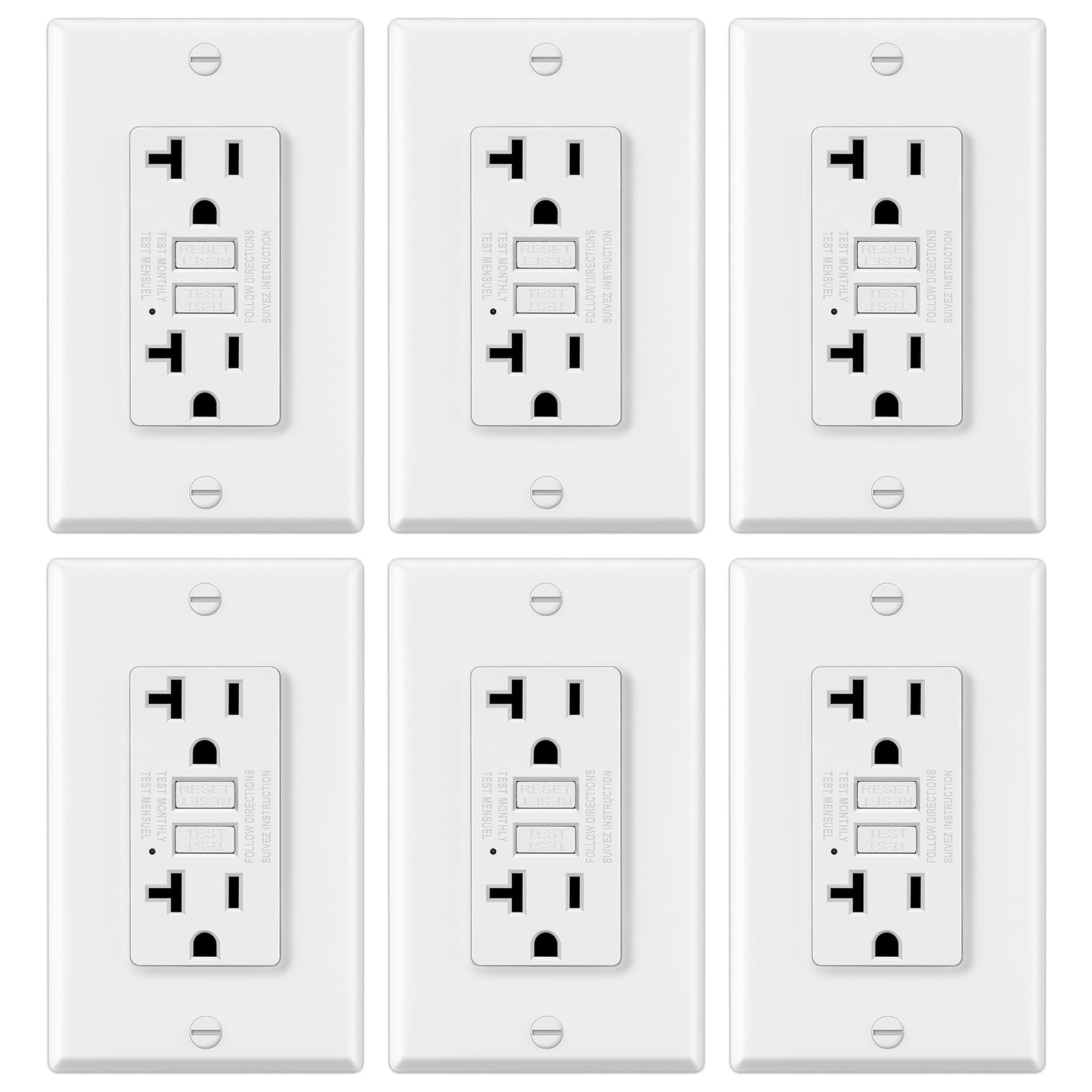 ELECTECK 6 Pack GFCI Outlets 20 Amp, NTR GFI Receptacles, ETL Listed, White ELECTECK 6 Pack GFCI Outlets 20 Amp, NTR GFI Receptacles, ETL Listed, White