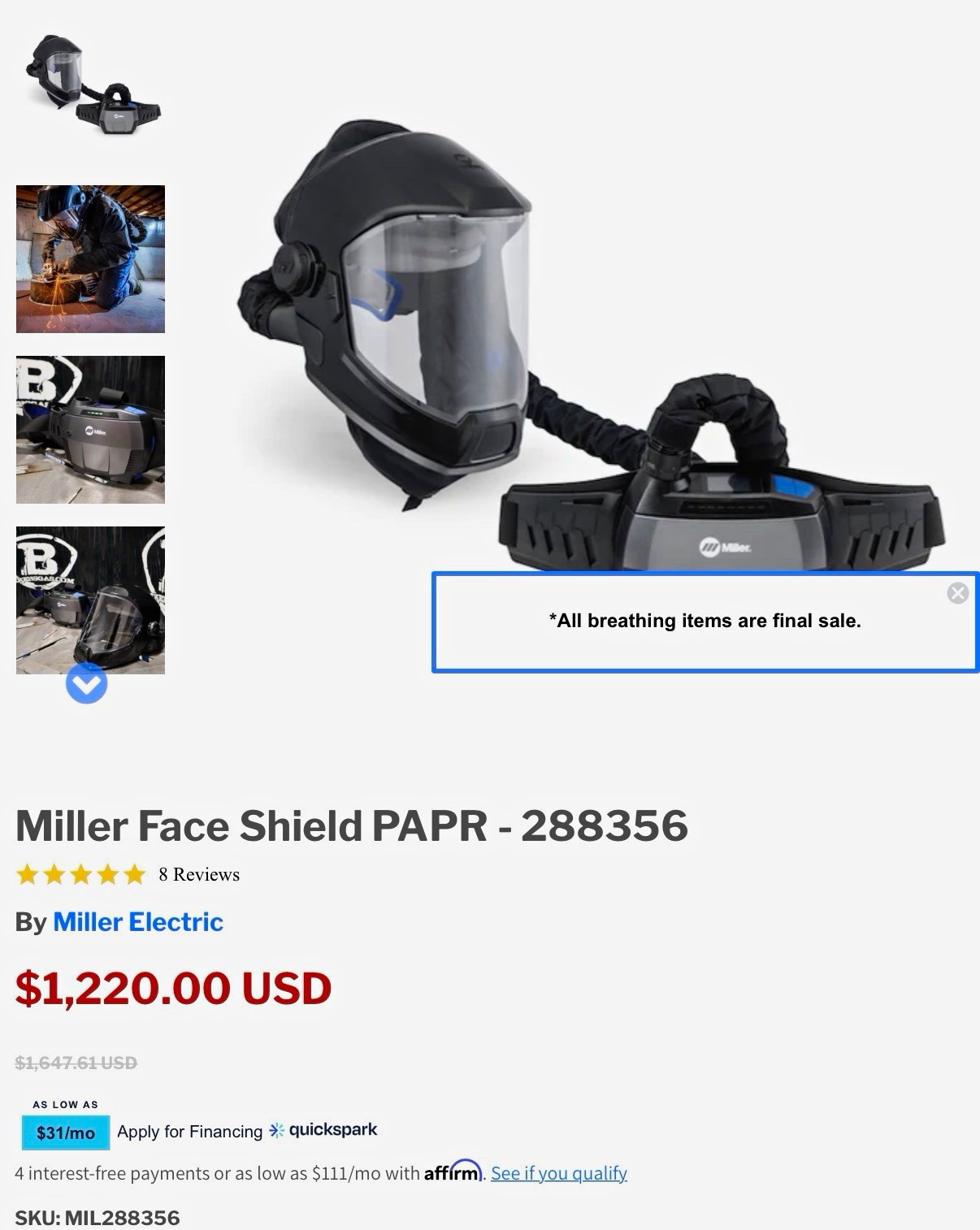 Miller Face Shield PAPR Respirator Full Face Universal 288356