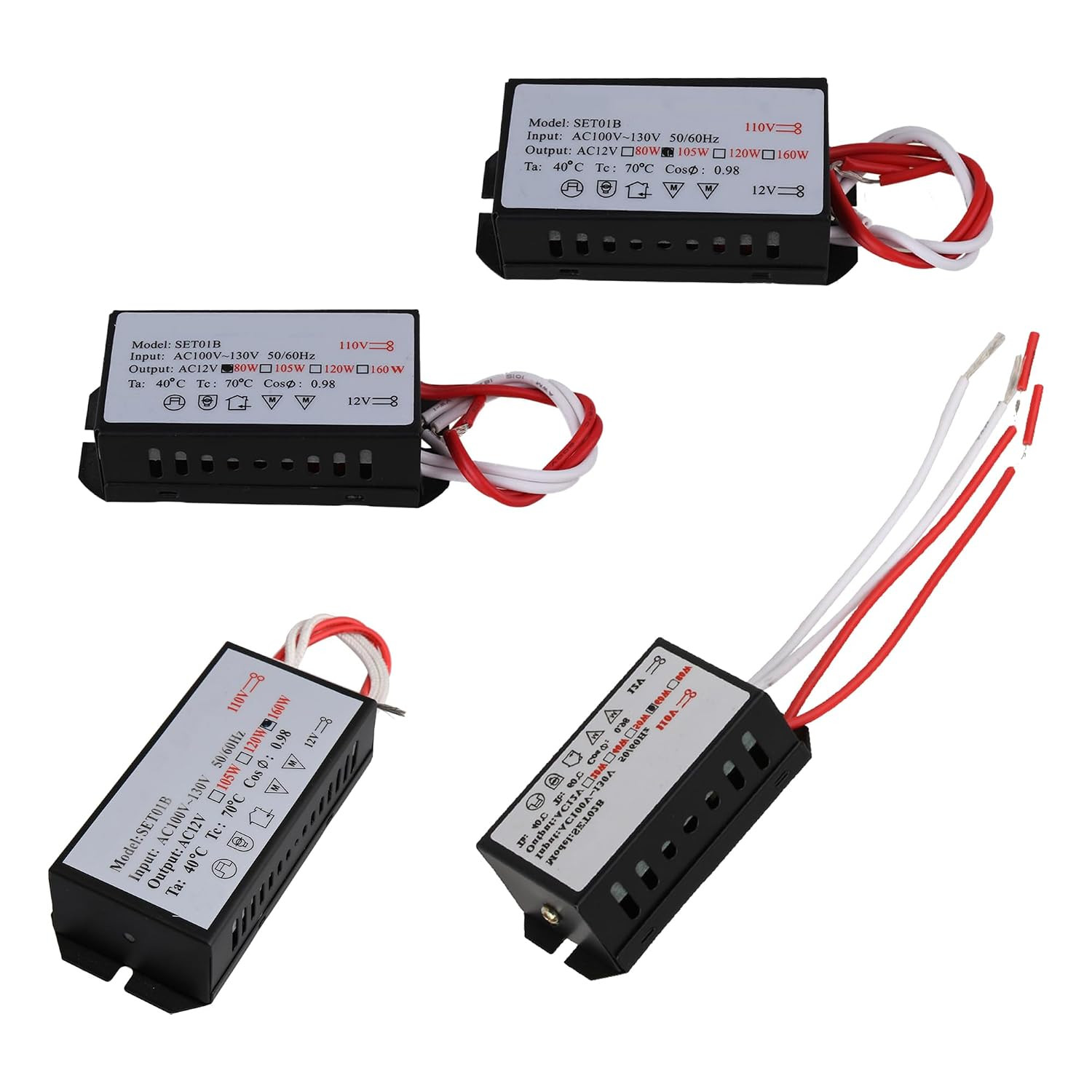 4 pcs Transformer Power Supply Adapter AC 110V 60W 80W 105W 160W for Lamps black