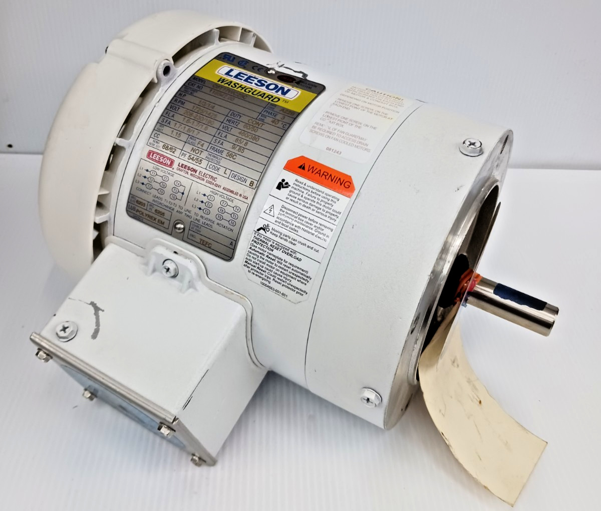 New Leeson 1/3 HP Ac Washdown Electric Motor 1725 Rpm 208-230/460 Vac 56C TEFC New Leeson 1/3 HP Ac Washdown Electric Motor 1725 Rpm 208-230/460 Vac 56C TEFC