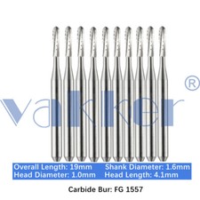 Vakker 10pc Dental Carbide Bur FG 1557 Straight Dome End Cross-Cut High Speed picture
