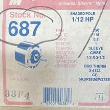 Magnetek 687 Shaded Pole Motor 1/12 HP 115V 5.2A Thermally Protected Metal picture