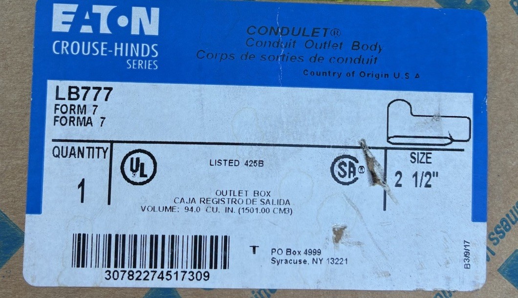 NEW Eaton Crouse-Hinds LB777 2-1/2
