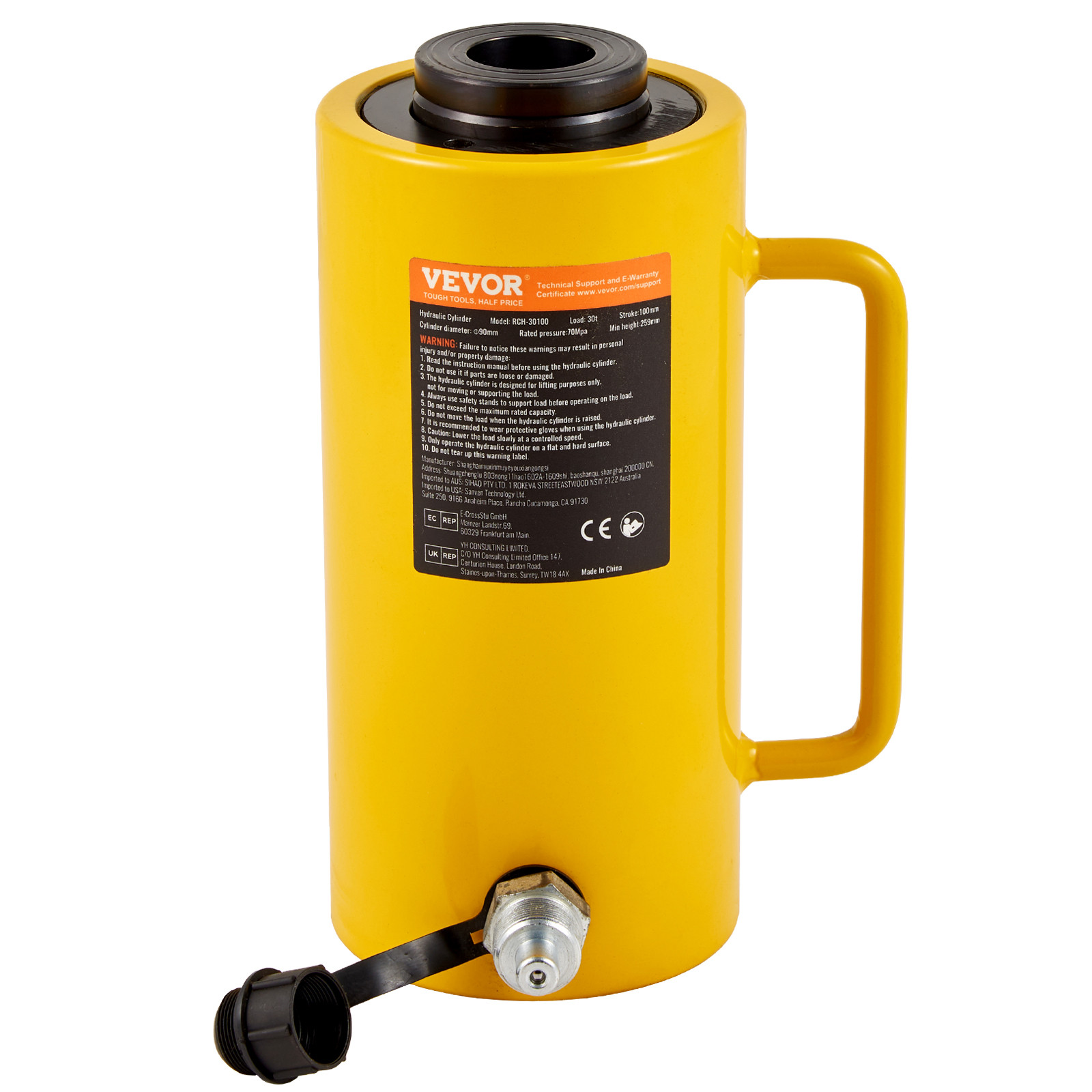 Uimoso 4 in Stroke 30 Ton / 66000 lbs Hollow Hydraulic Cylinder Ram Jack